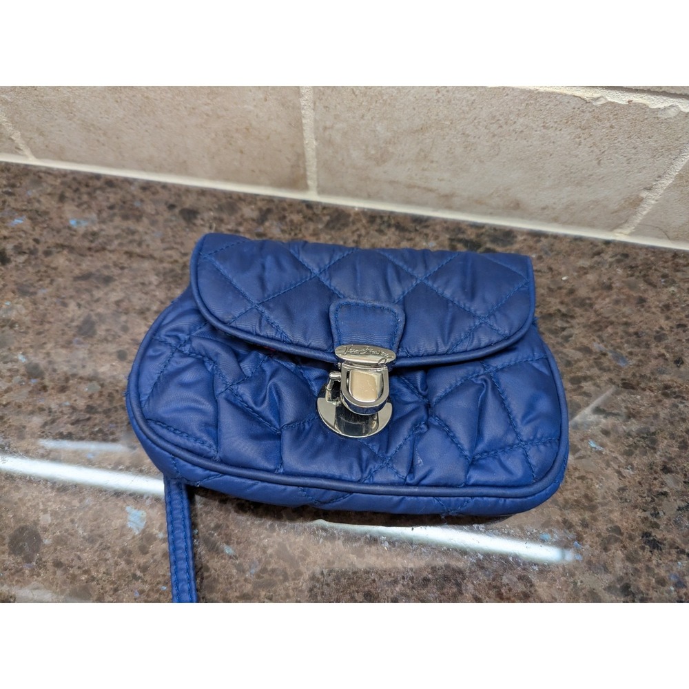 Small Vera‎ Bradley Puffy Wristlet Wallet Navy Blue Silver Retro Inside Purse